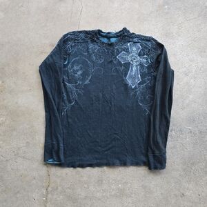Vtg Tattoo Y2K Affliction Reversible Long Sleeve Thermal Style Shirt Men’s L